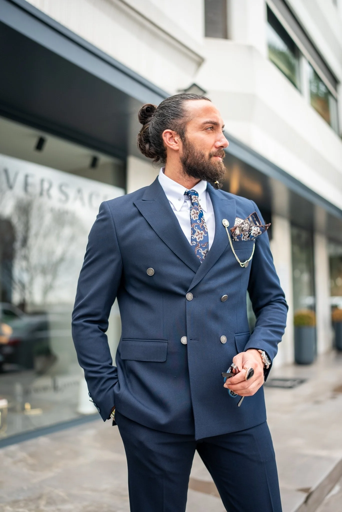 Albania Double Breasted Navy Blue Suit - Image 3