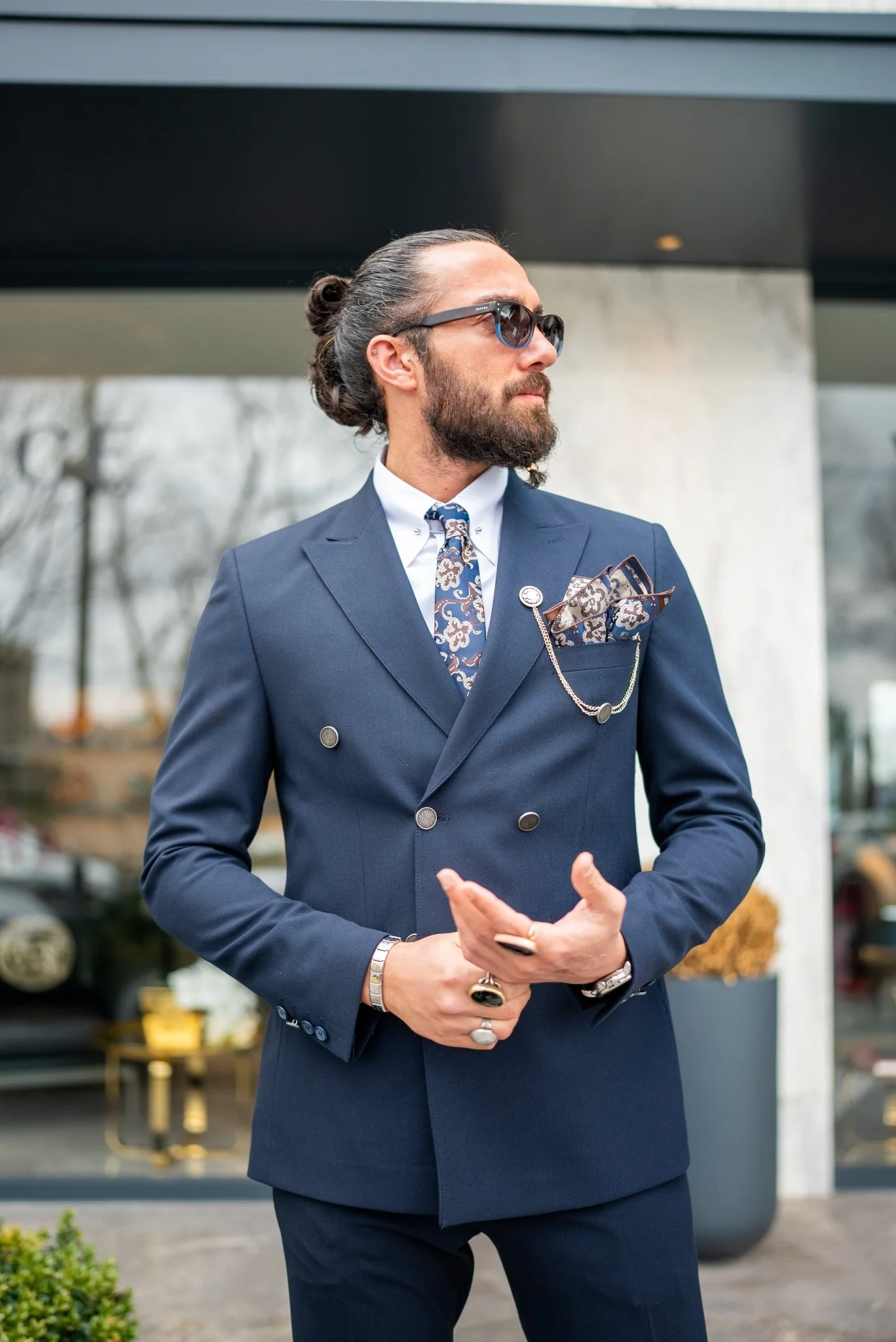 Albania Double Breasted Navy Blue Suit - Image 4