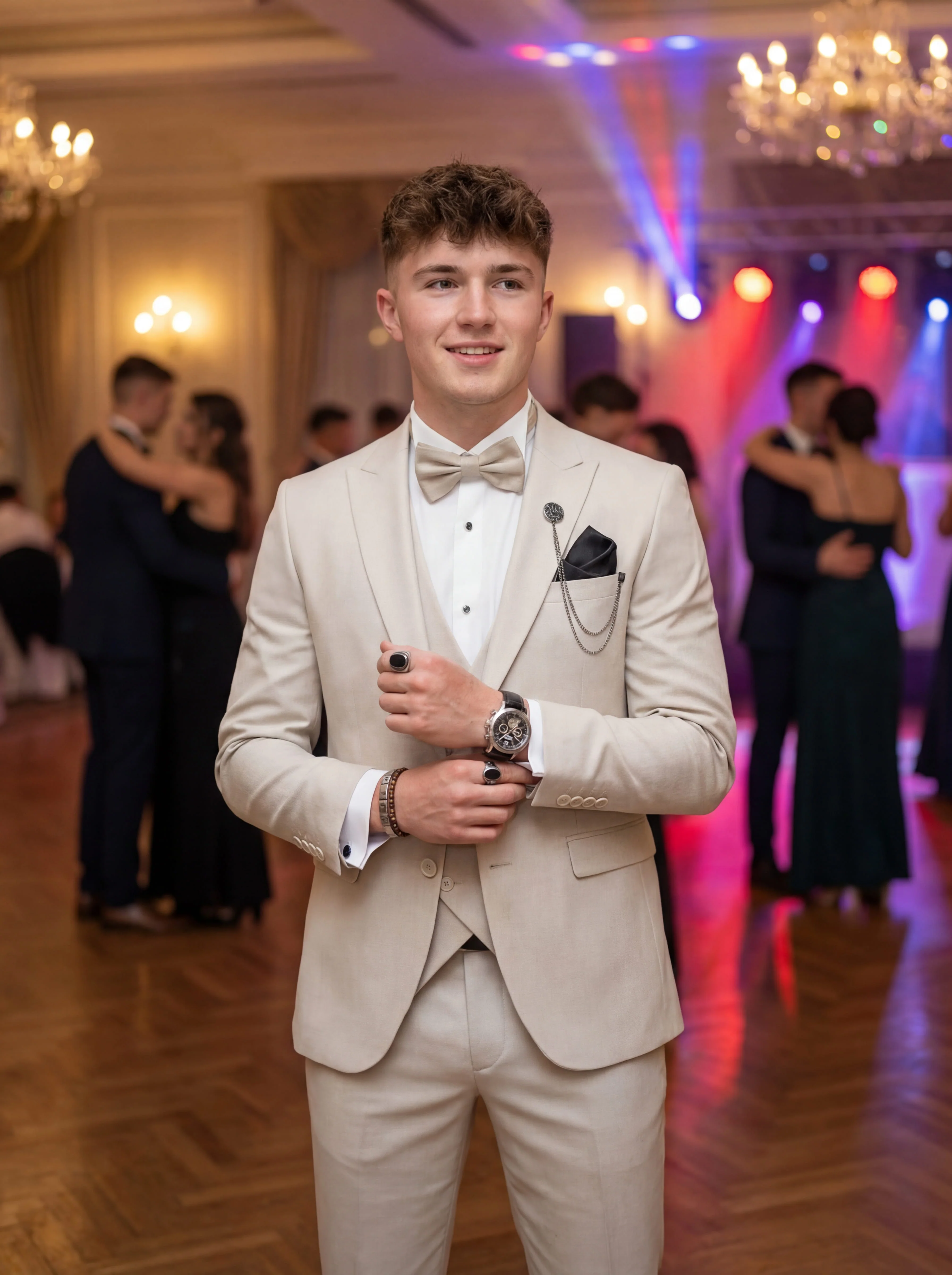 Beige 3 Piece Slim Fit Prom Tuxedo - Image 3
