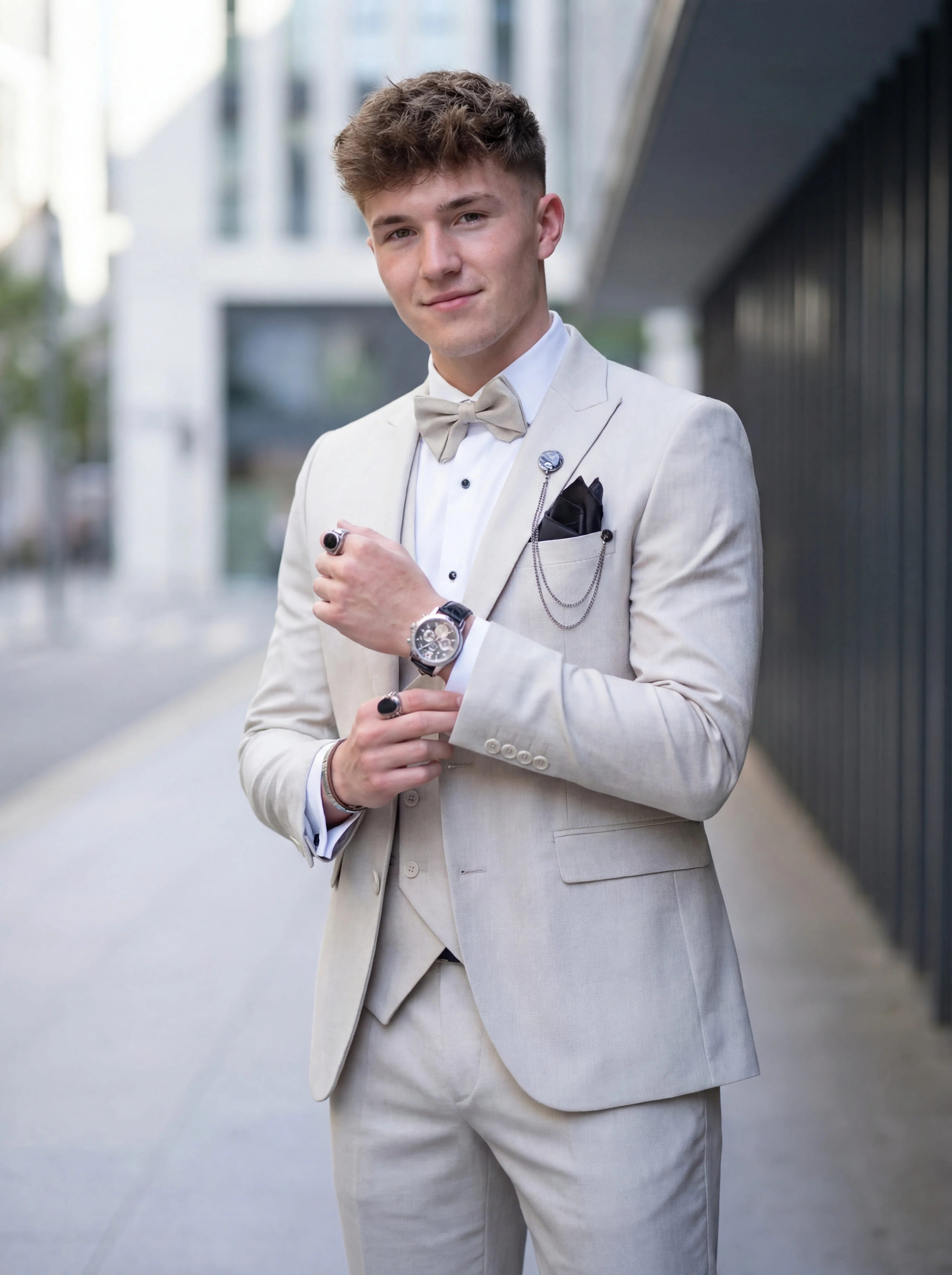 Beige 3 Piece Slim Fit Prom Tuxedo - Image 4