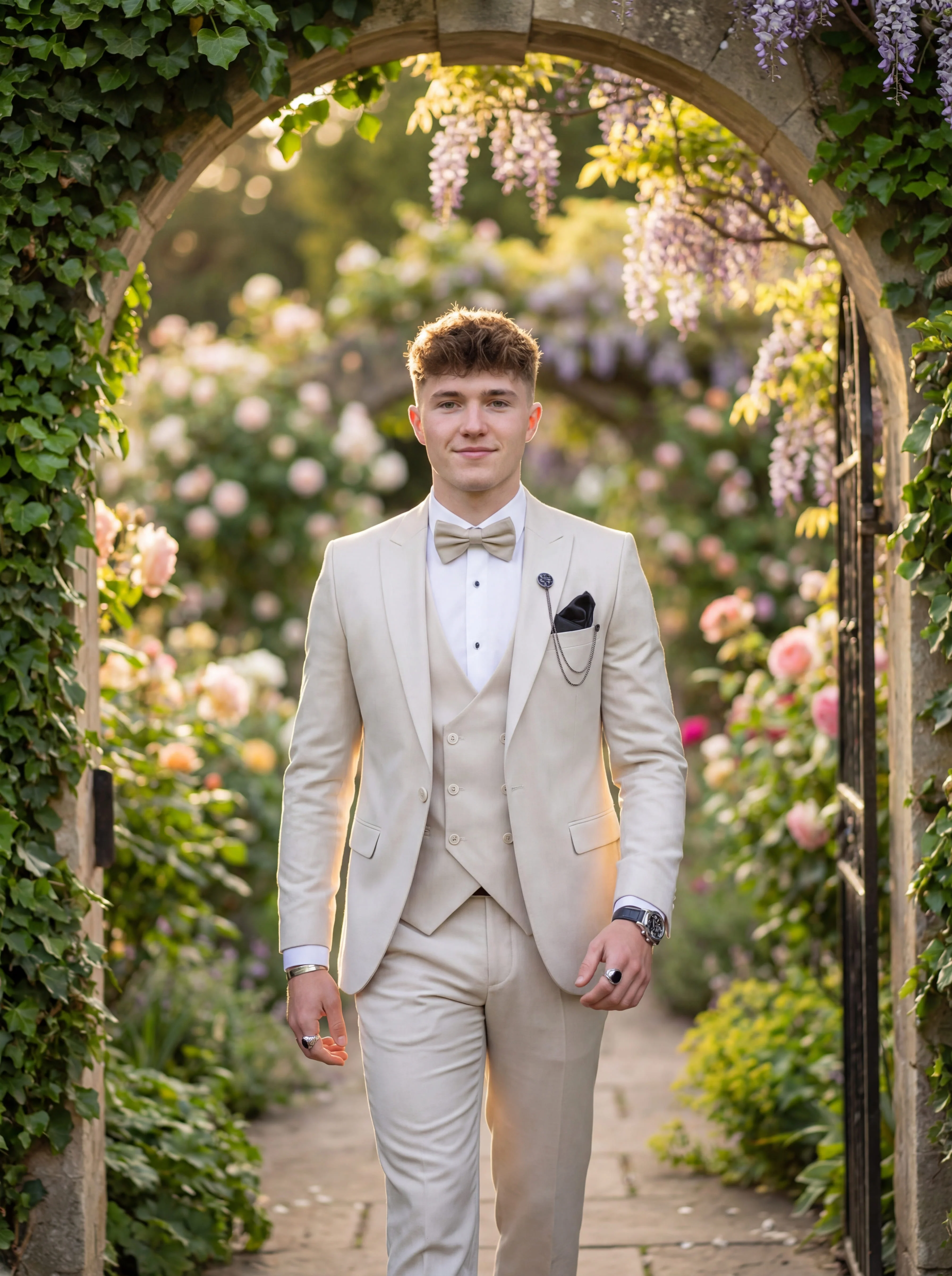Beige 3 Piece Slim Fit Prom Tuxedo - Image 6