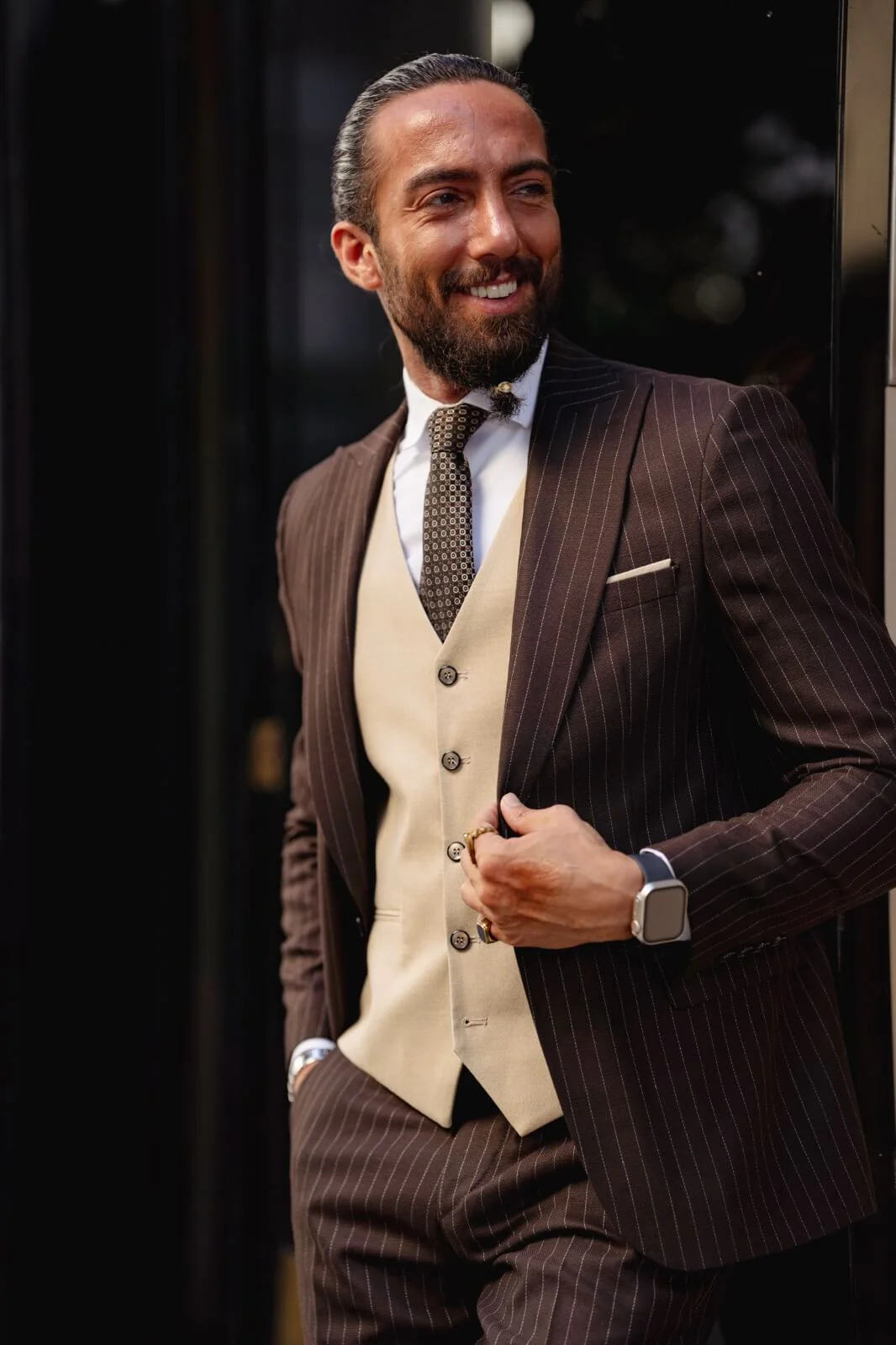 Beige & Brown Combination Suit - Image 3