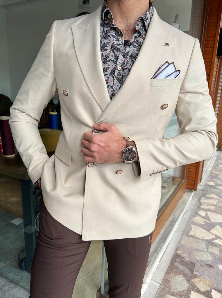 Beige Double Breasted Long Jacket - Image 5