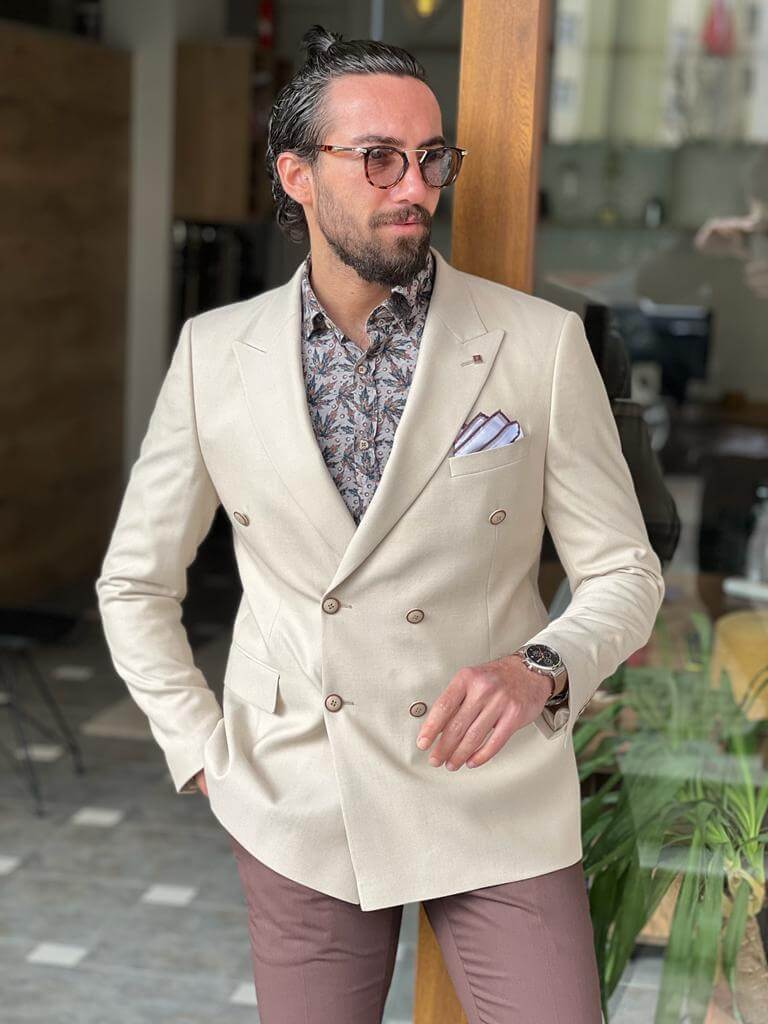 Beige Double Breasted Long Jacket - Image 6
