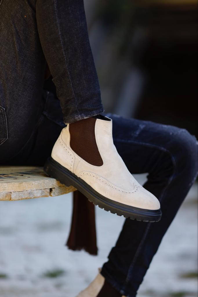 Beige Nubuck Chelsea Boots - Image 5