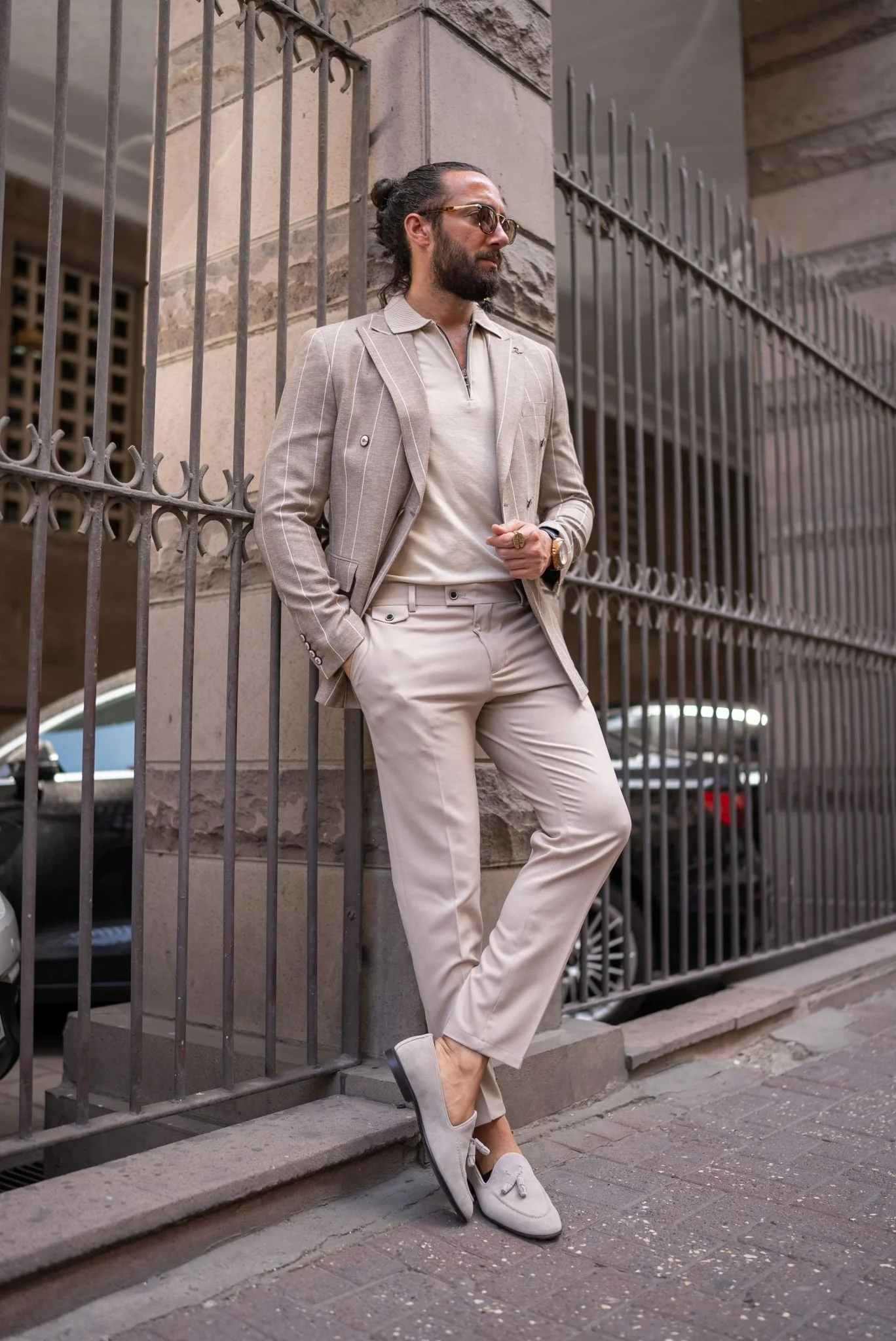 Roman Beige Patterned Double Breasted Jacket - Image 6