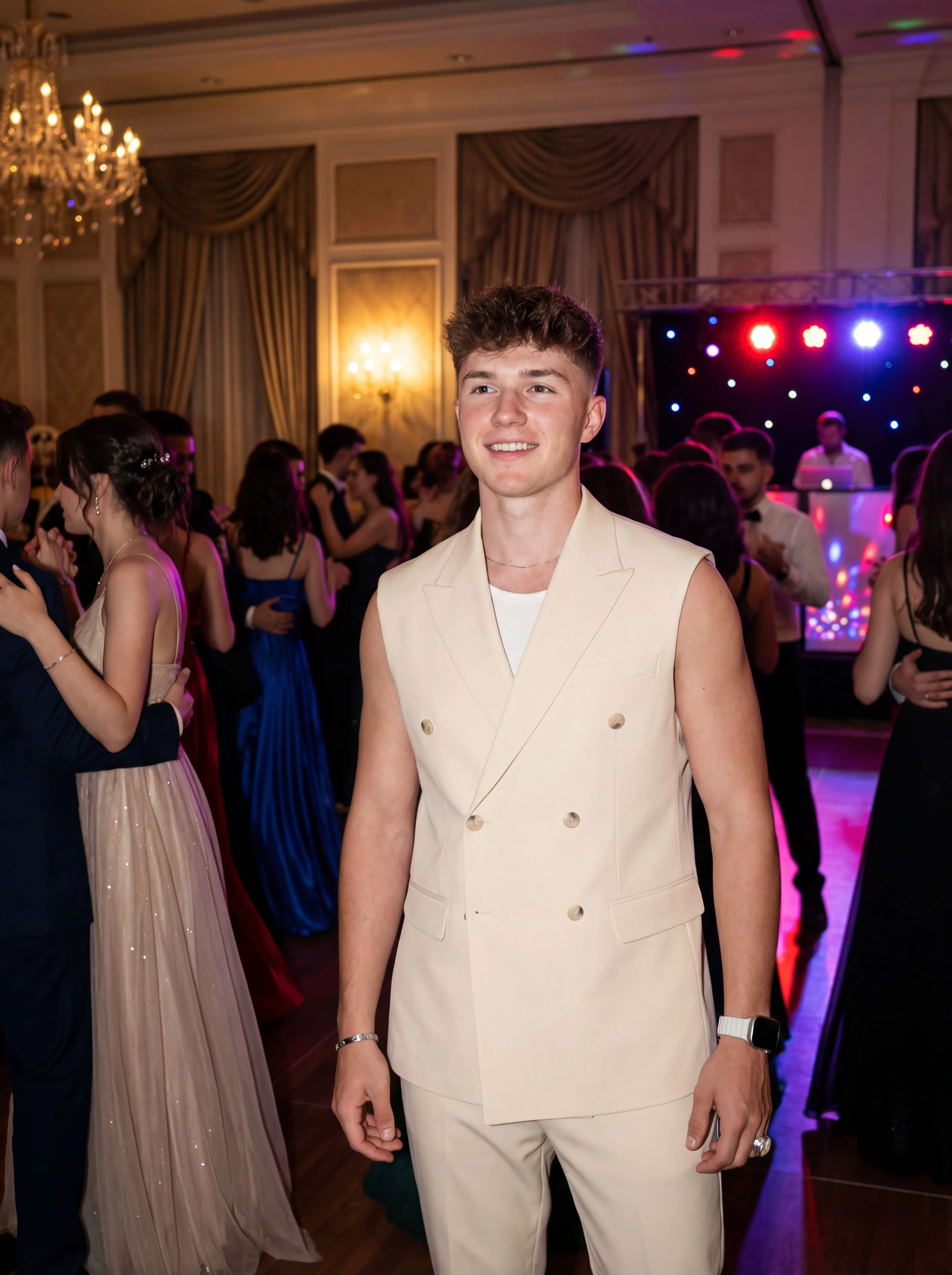 Beige Sleeveless Slim Fit Prom Suit. - Image 6
