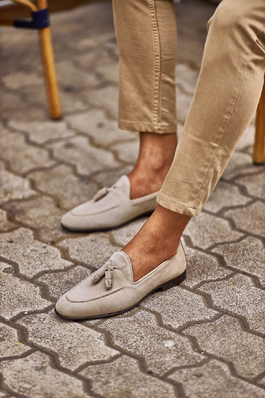 Suede Beige Tassel Loafers - Image 3