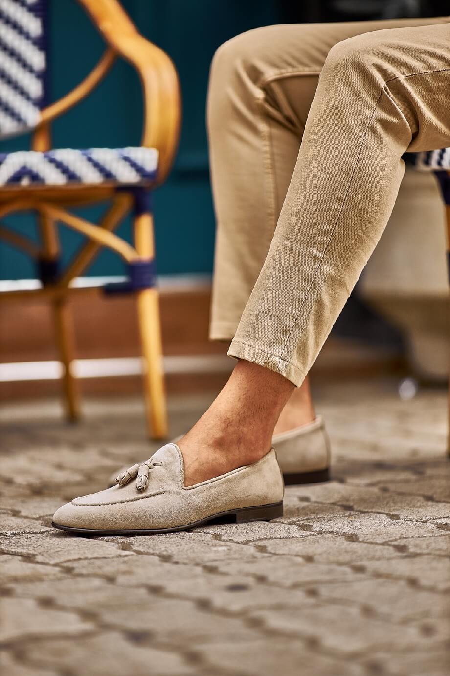 Suede Beige Tassel Loafers - Image 4