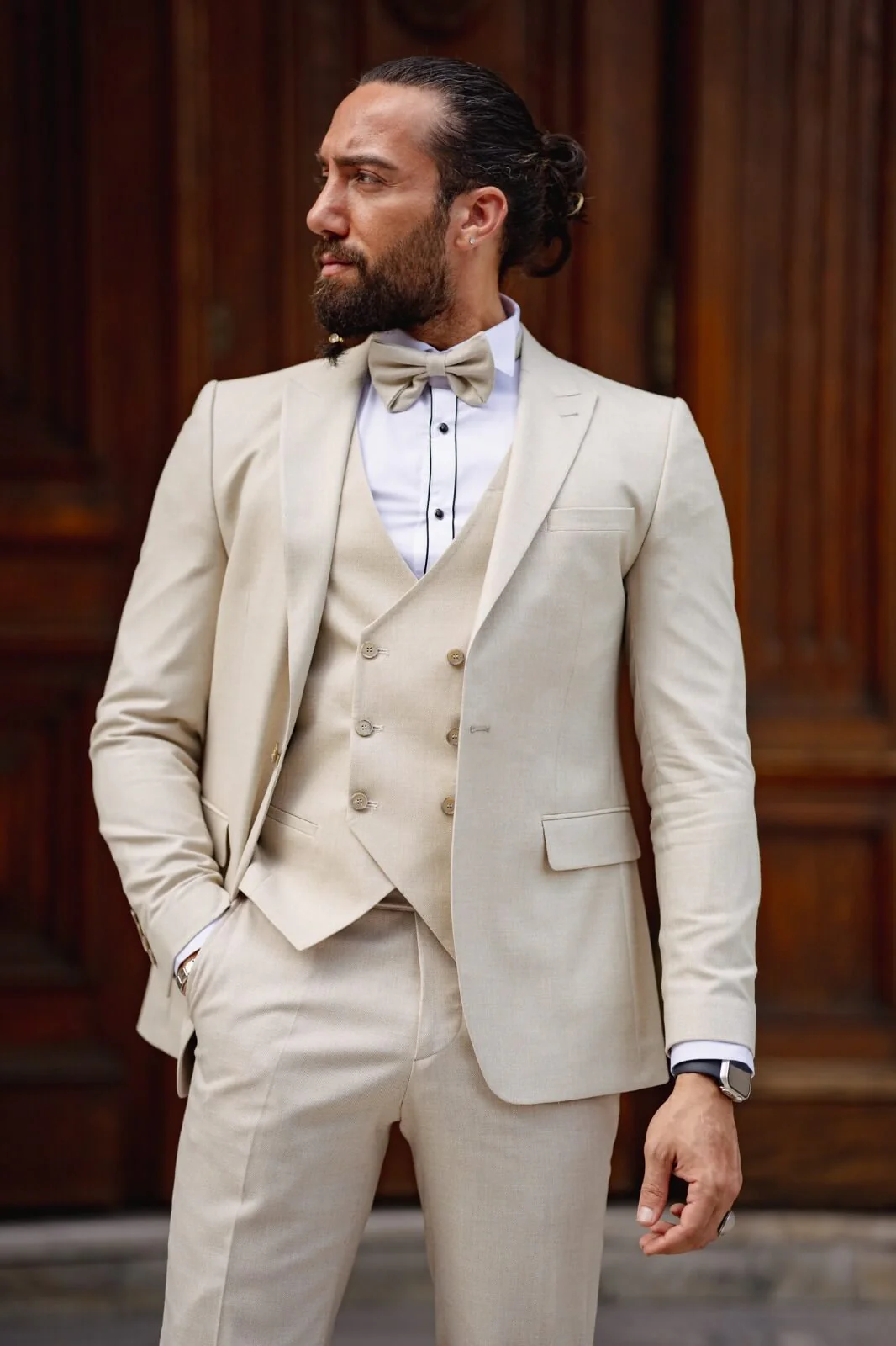 HolloMen Birch Beige 3-Piece Wedding Tuxedo Suit - Image 2