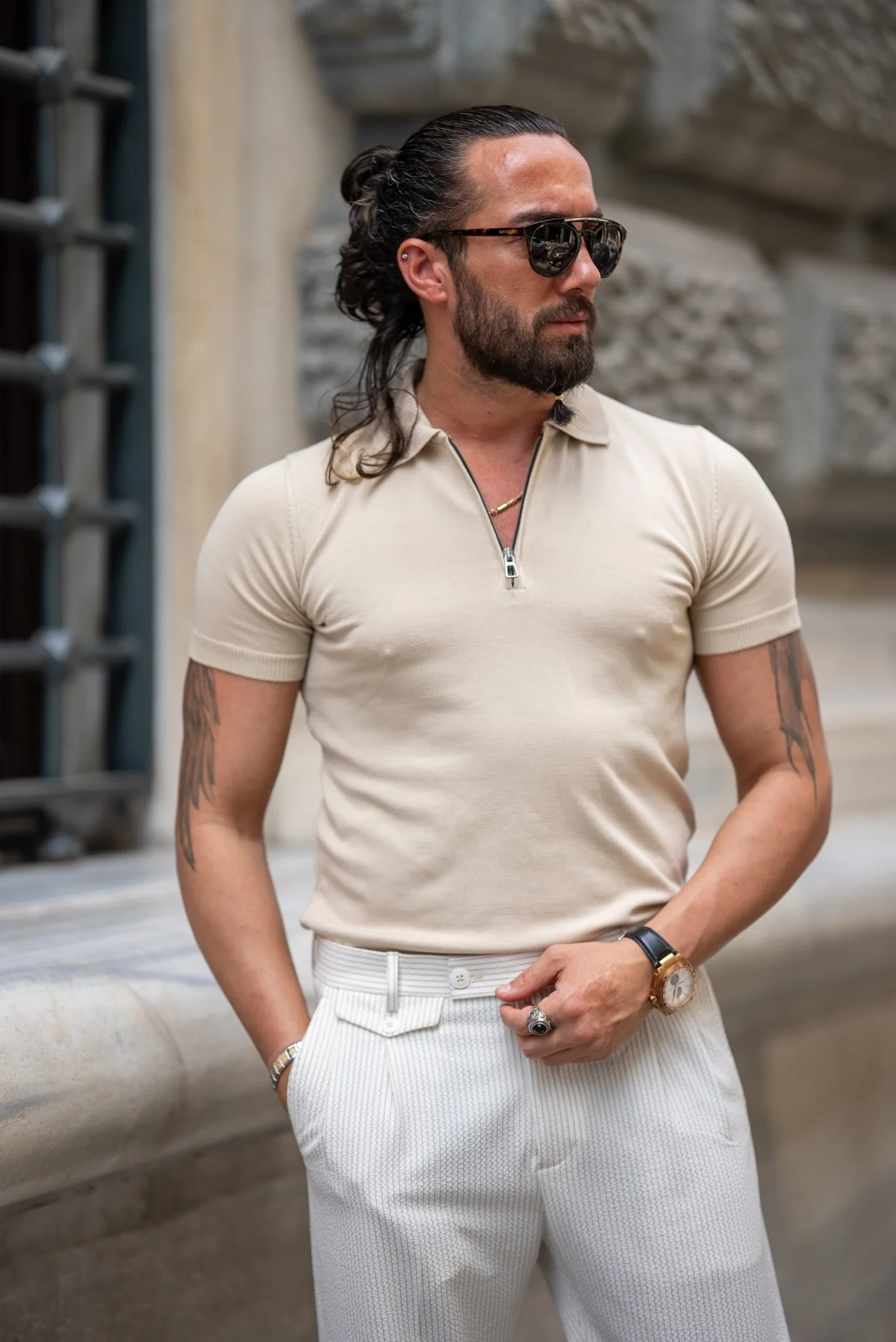Beige Zipper Collar KnitWear - Image 3