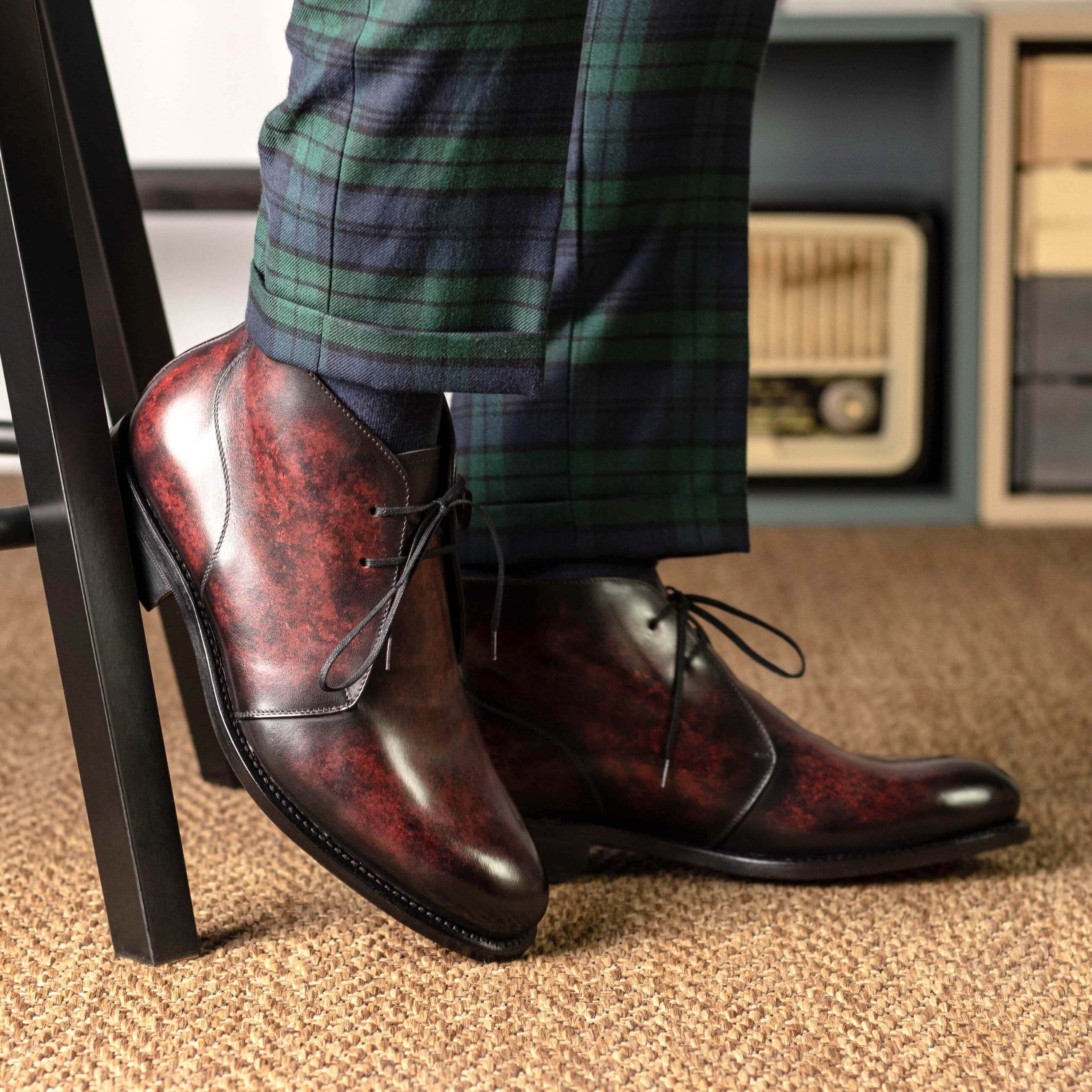 Bespoke Burgundy Patina Leather Chukka Boots. - Image 2