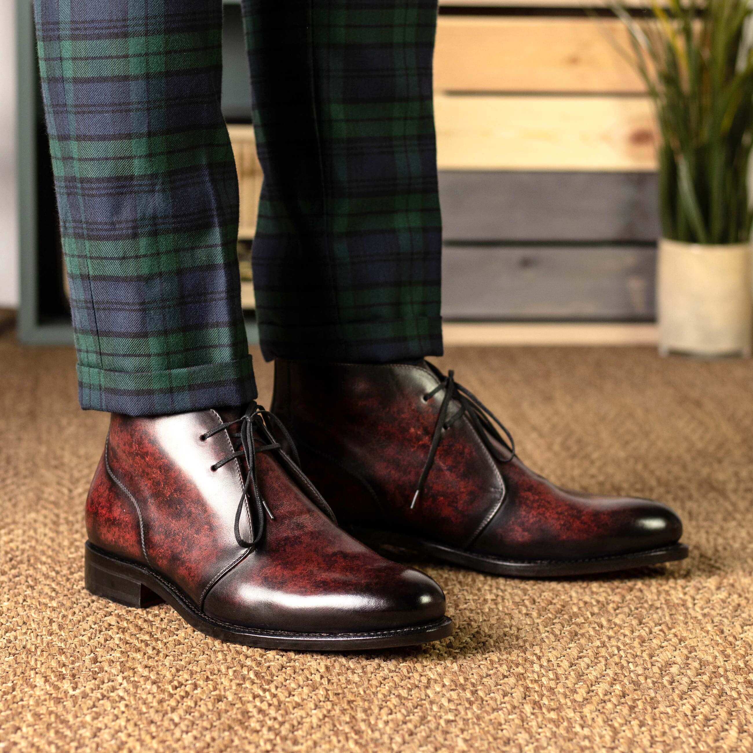 Bespoke Burgundy Patina Leather Chukka Boots. - Image 3