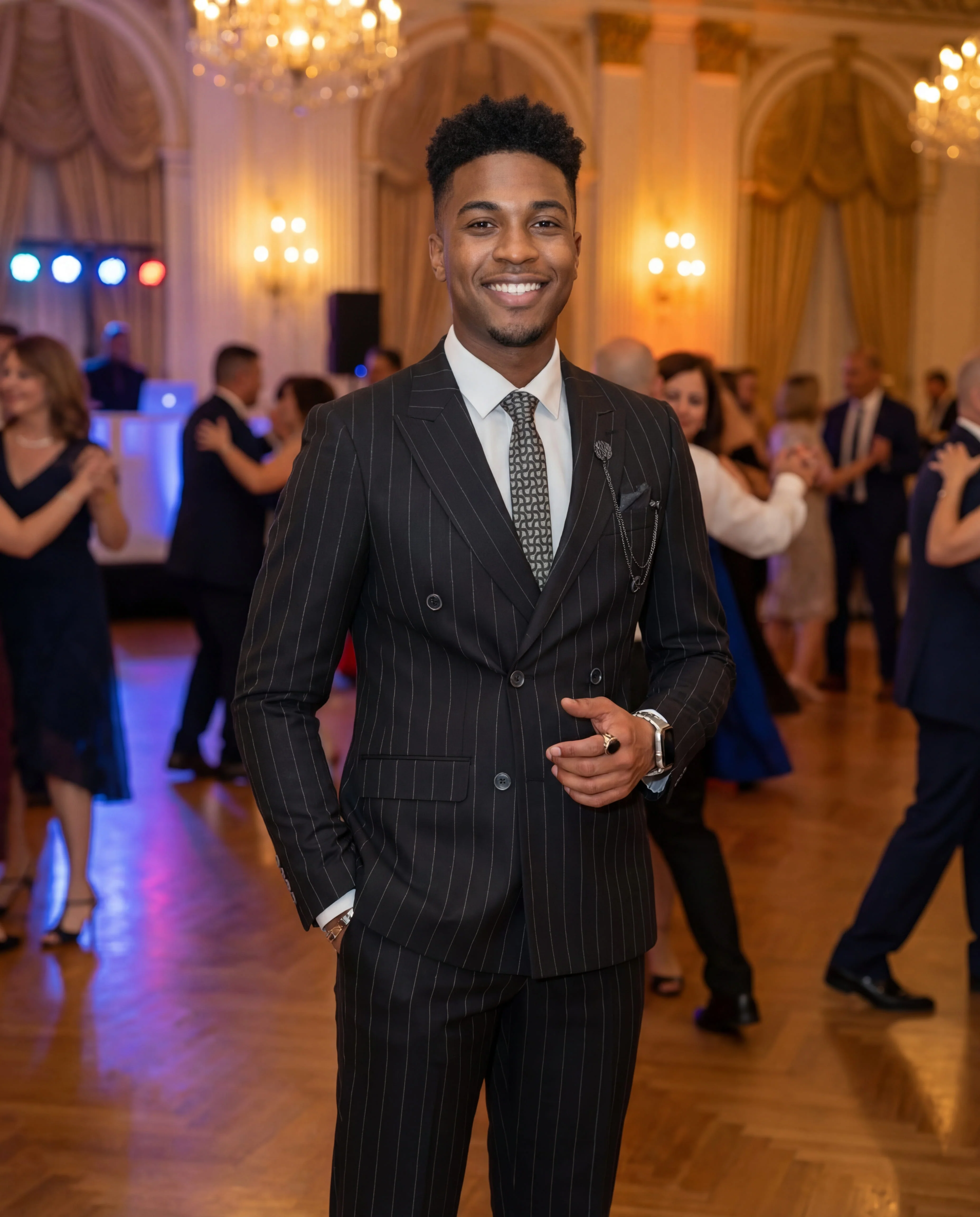 Black Double-Breasted Pinstripe Prom Suit. - Image 3