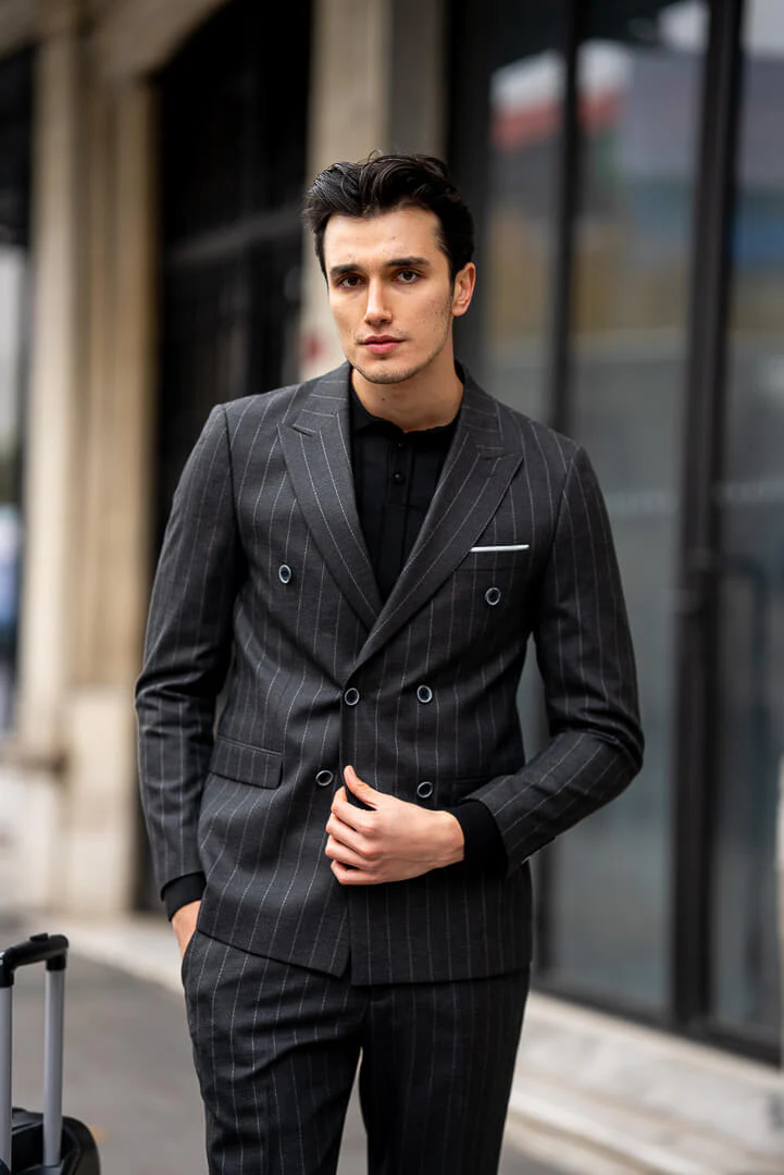 Black Double-Breasted Suit with Pinstripes. - Image 3