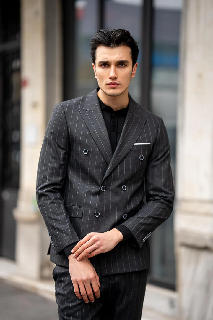 Black Double-Breasted Suit with Pinstripes. - Image 4