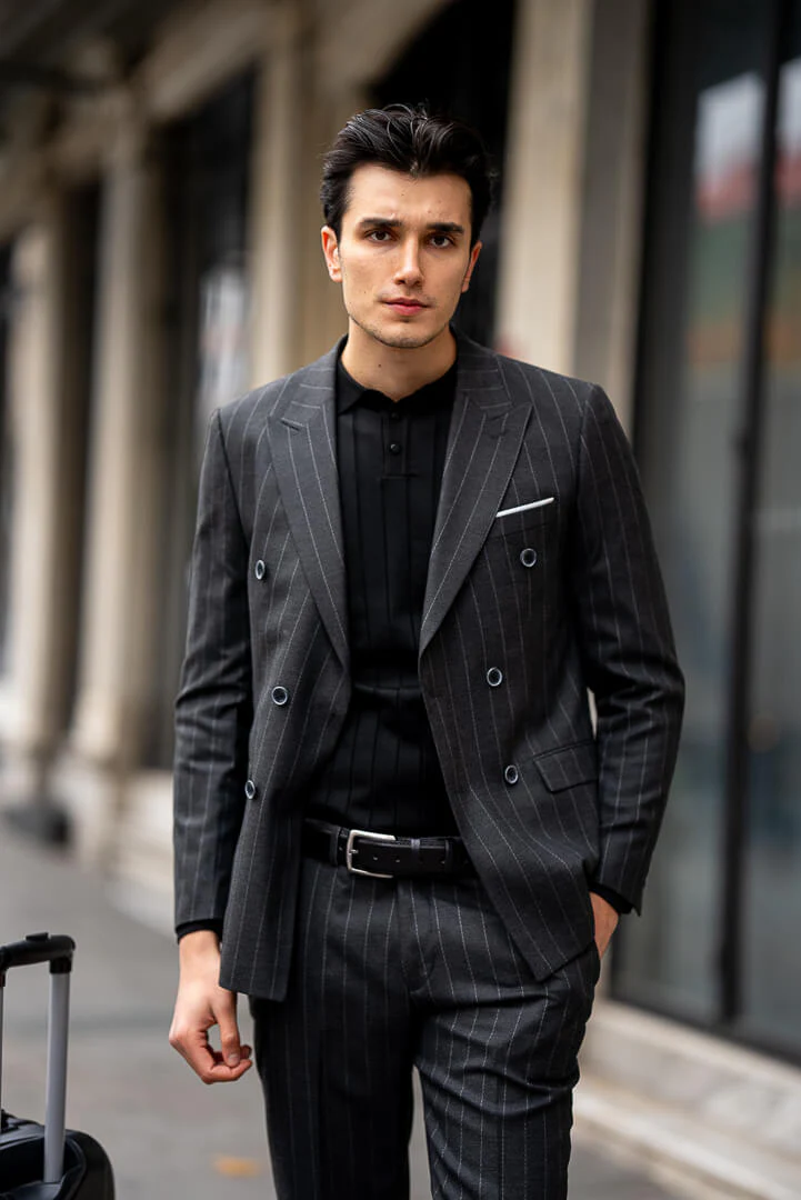 Black Double-Breasted Suit with Pinstripes. - Image 5
