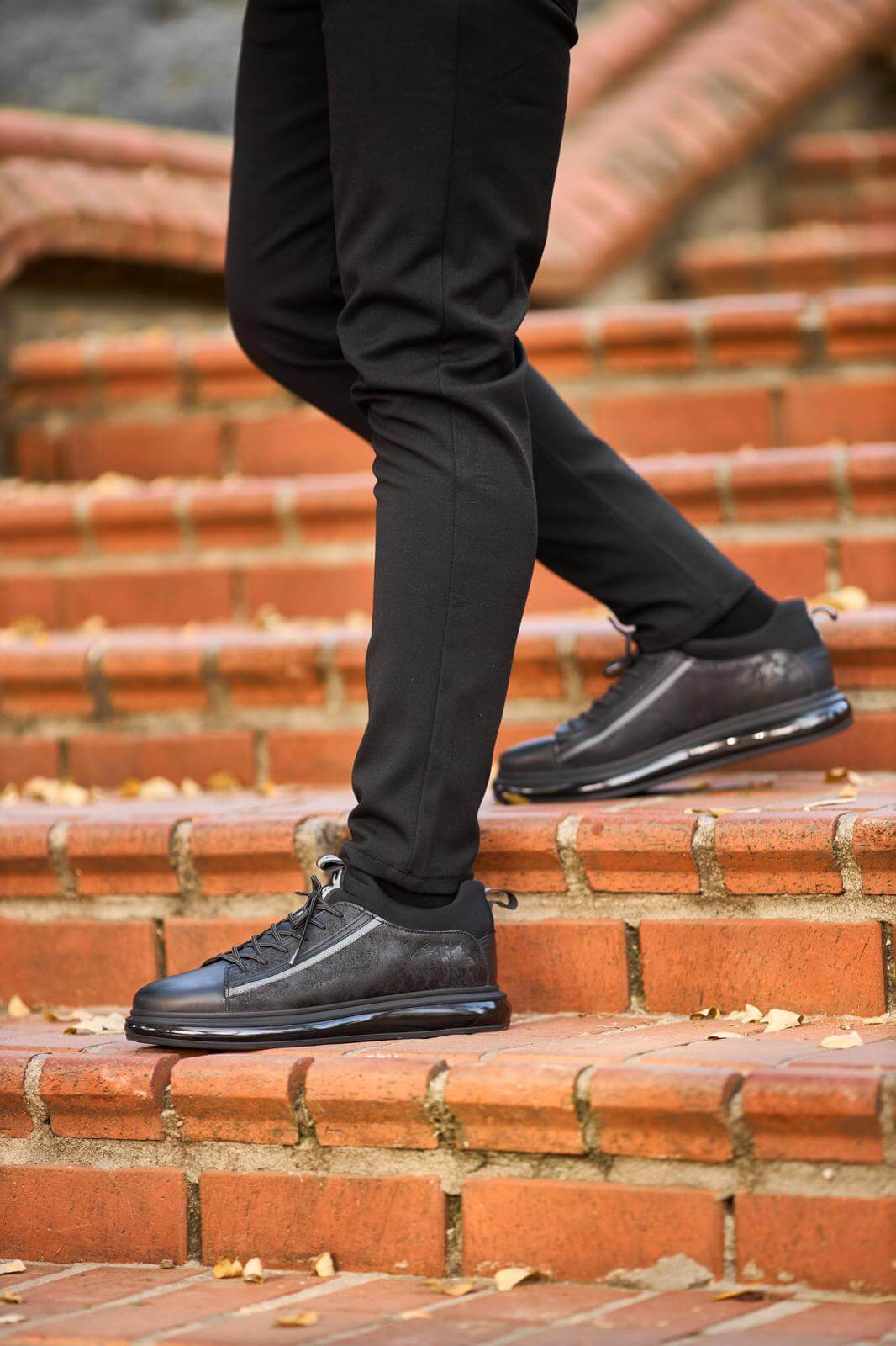 Black Genuine Leather Air-Cushion Sneakers