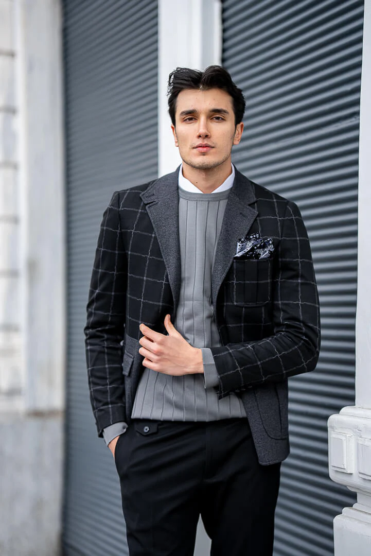 Black-Gray Checked Men's Jacket - Image 3