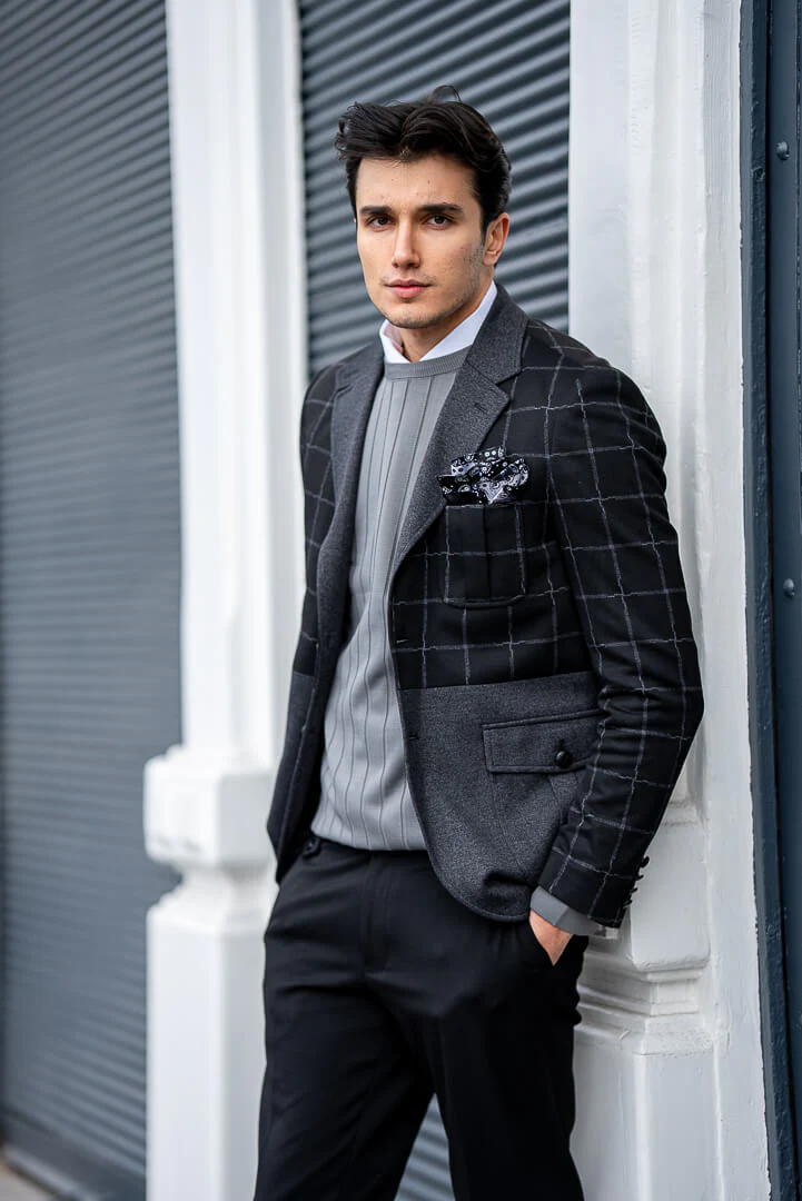 Black-Gray Checked Men's Jacket - Image 4