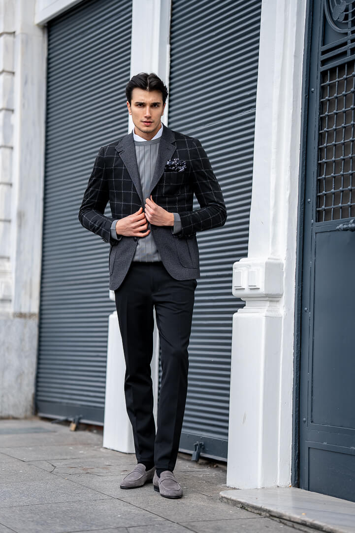 Black-Gray Checked Men's Jacket - Image 5