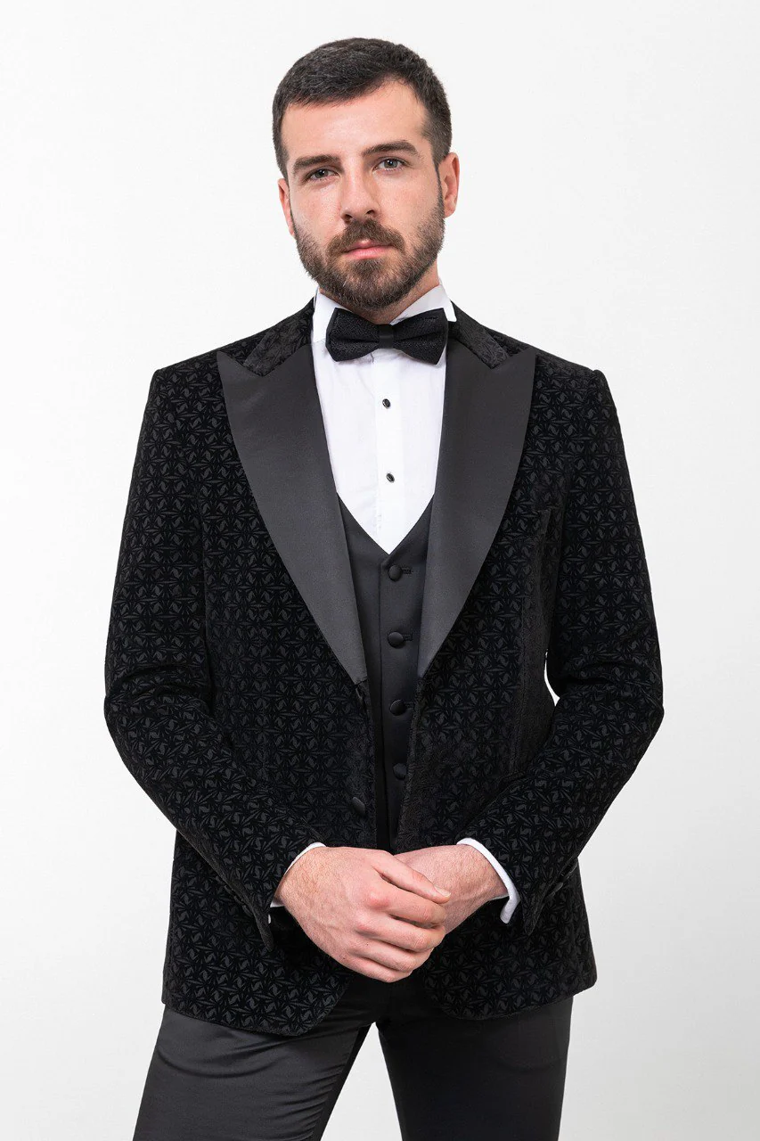 Formal Wear Black Groom Velvet Tuxedo.