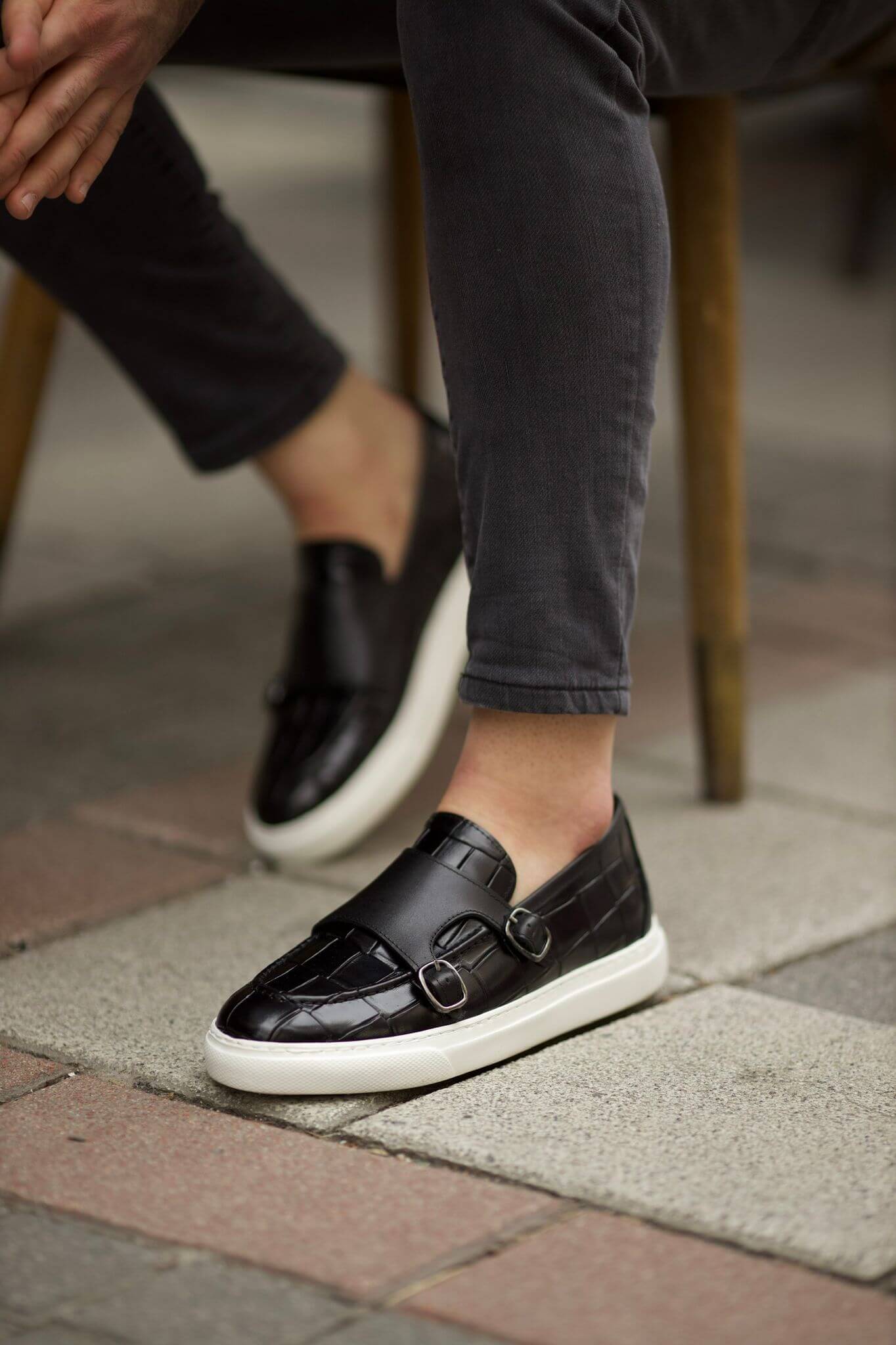 Berlin Black Croc Monk Strap Loafers. - Image 3