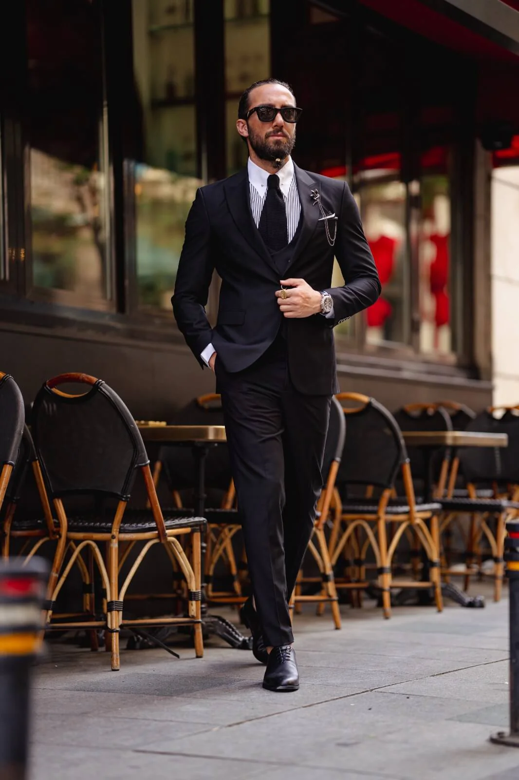 Black Mono Collar Suit - Image 3