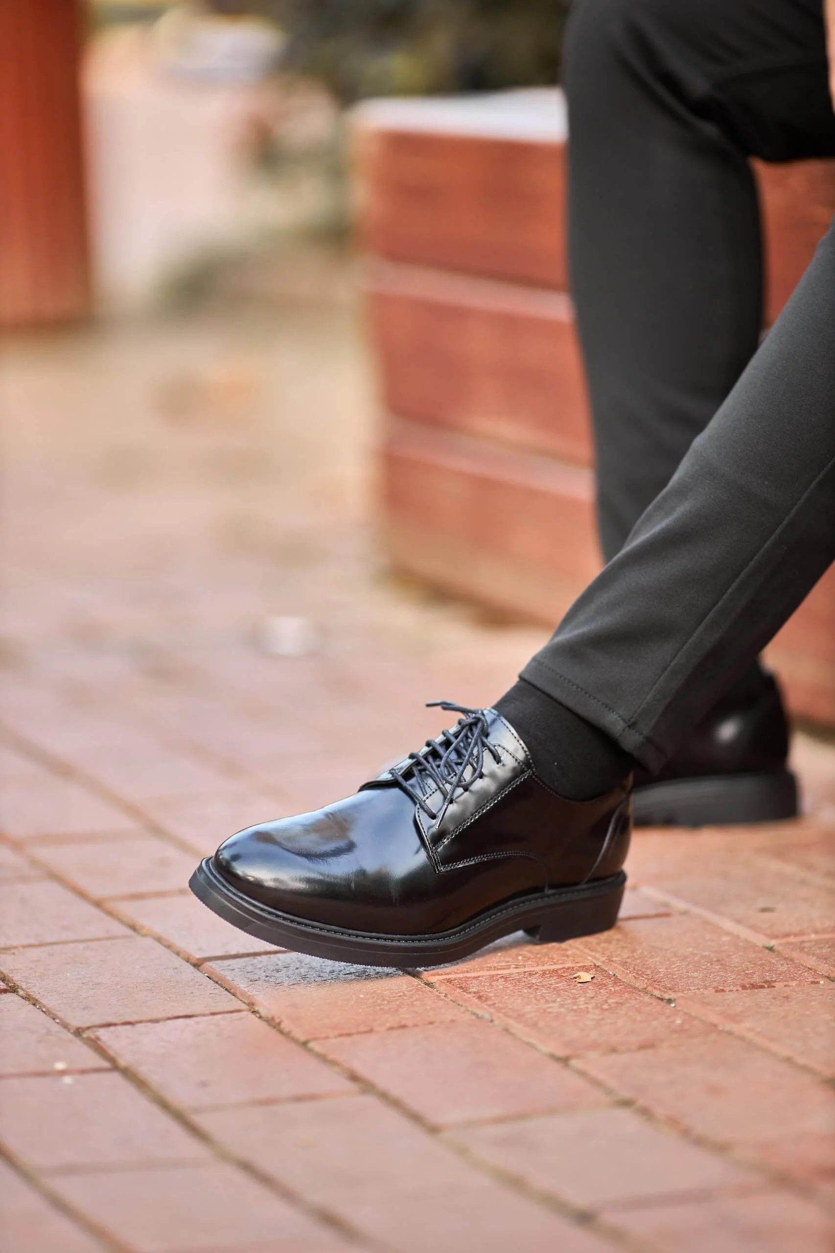 Black Polished Leather Derby Shoes. - Image 4