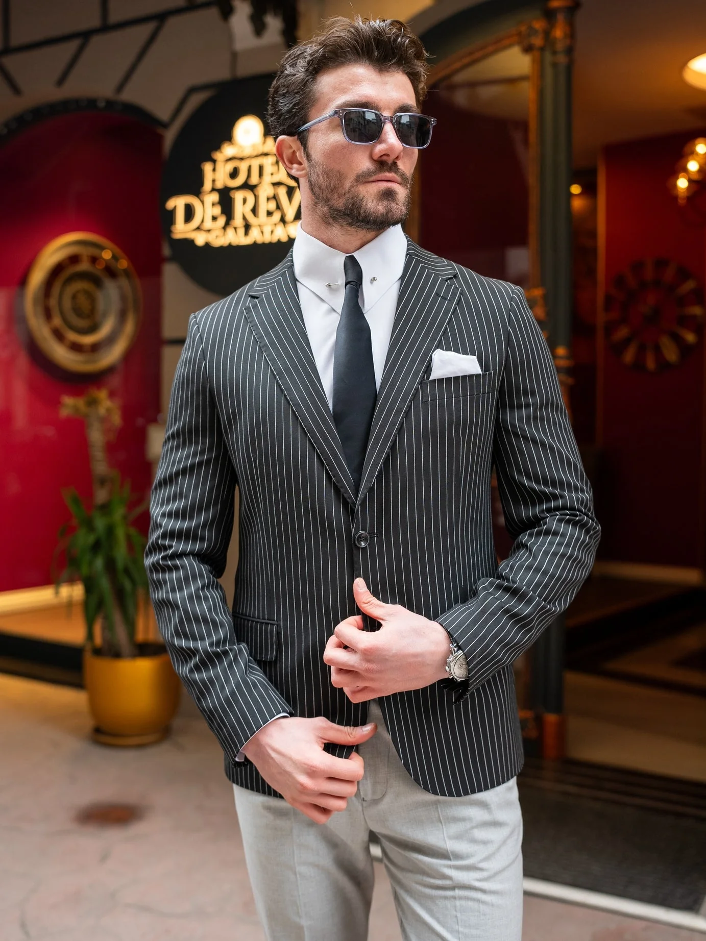 Black Striped Single Breasted Blazer