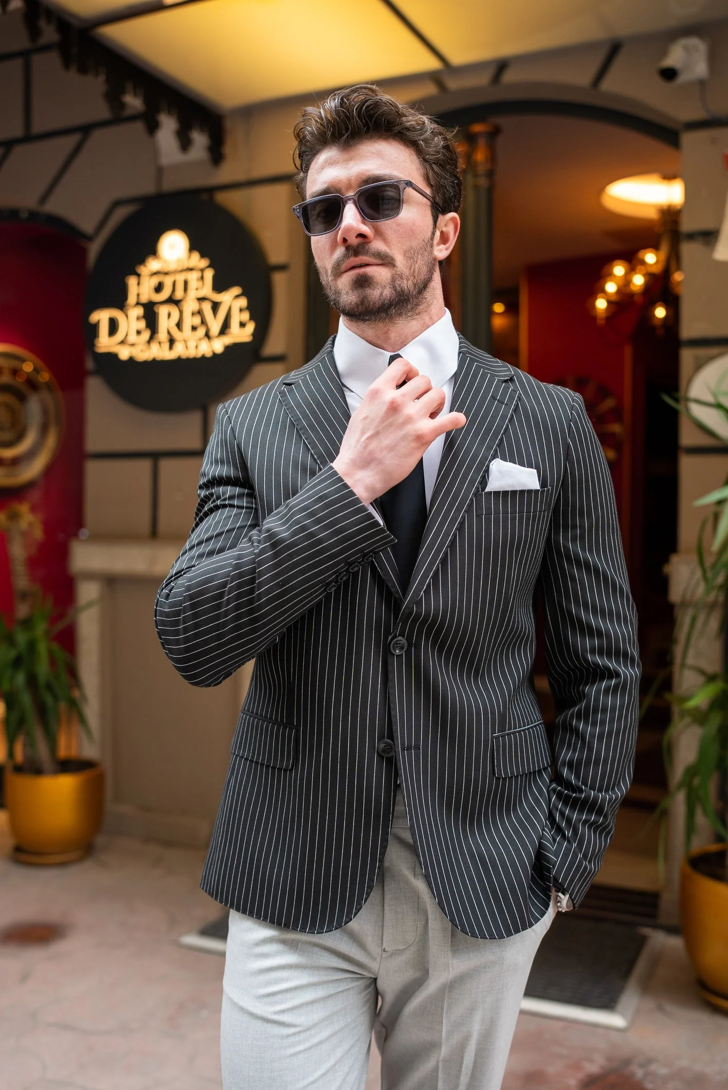 Black Striped Single Breasted Blazer - Image 2