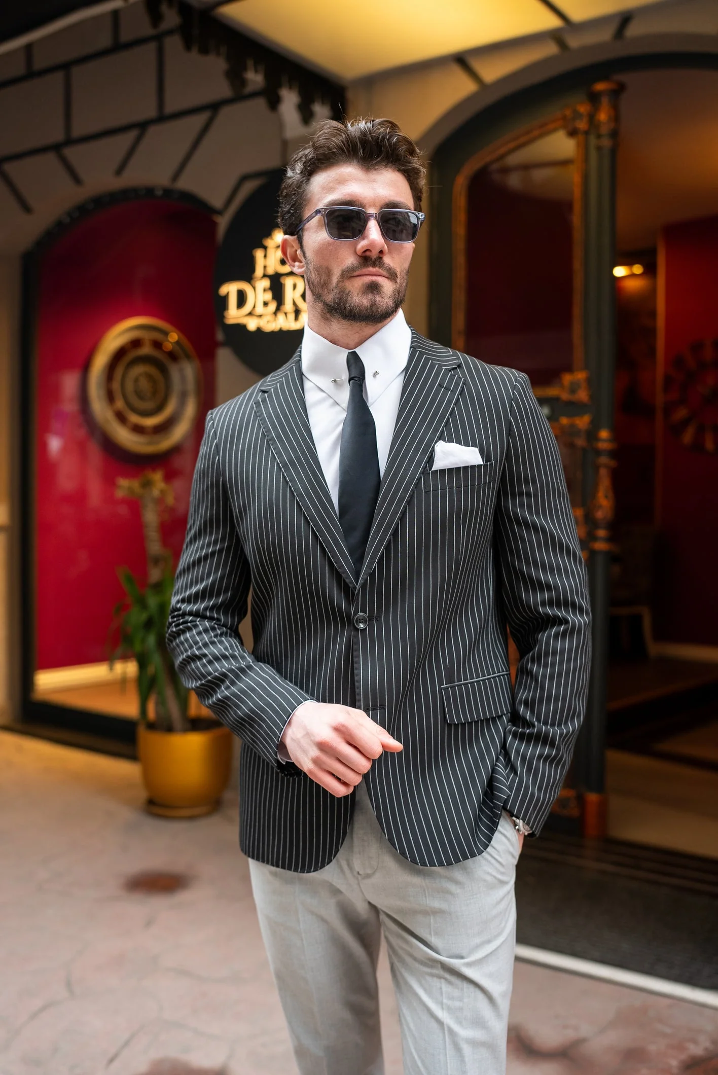 Black Striped Single Breasted Blazer - Image 3