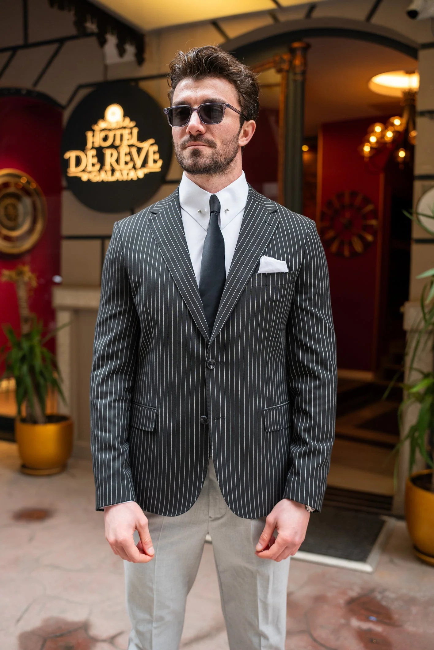 Black Striped Single Breasted Blazer - Image 4
