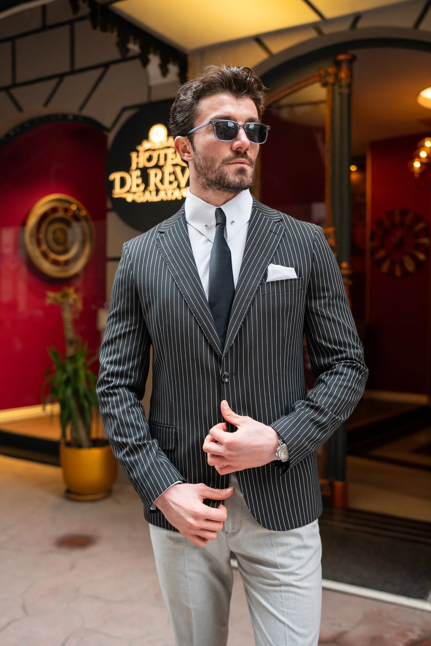 Black Striped Single Breasted Blazer - Image 7