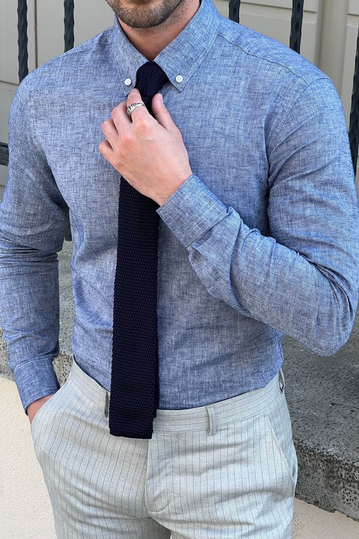 Slim-Fit Blue Cotton Shirt - Image 3