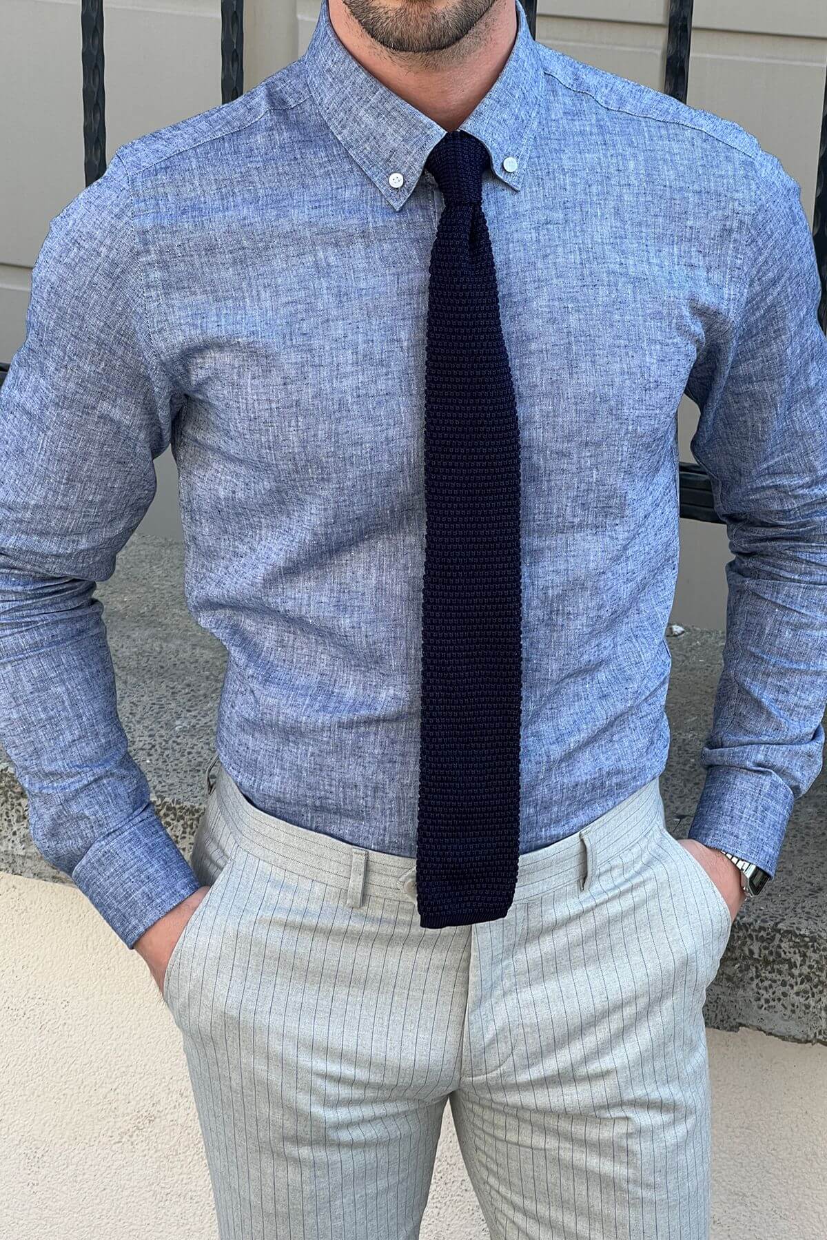 Slim-Fit Blue Cotton Shirt - Image 5