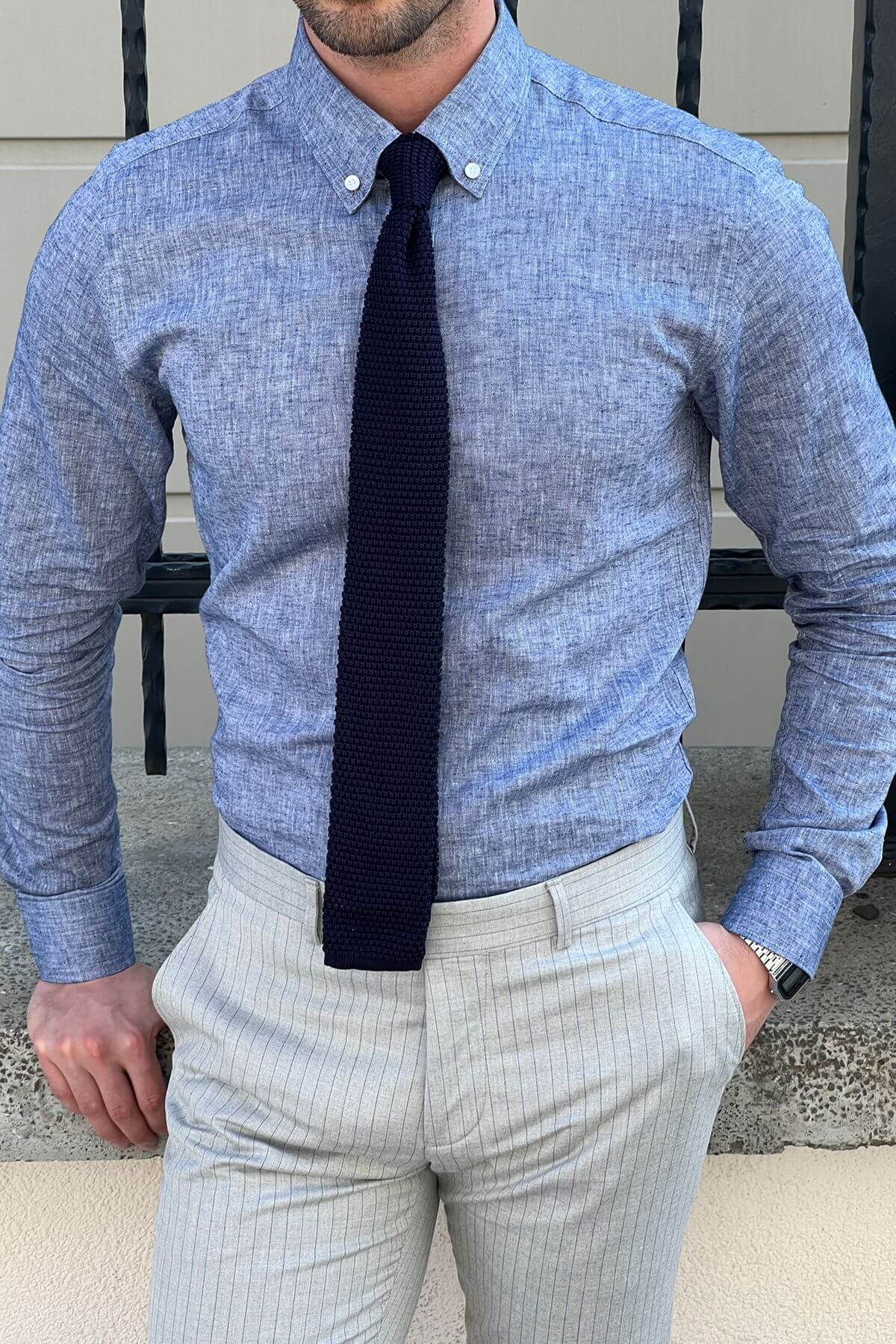 Slim-Fit Blue Cotton Shirt - Image 6