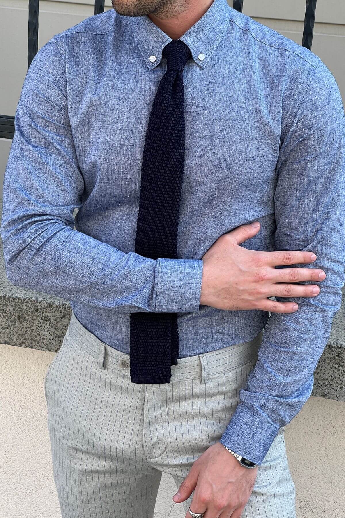 Slim-Fit Blue Cotton Shirt - Image 7