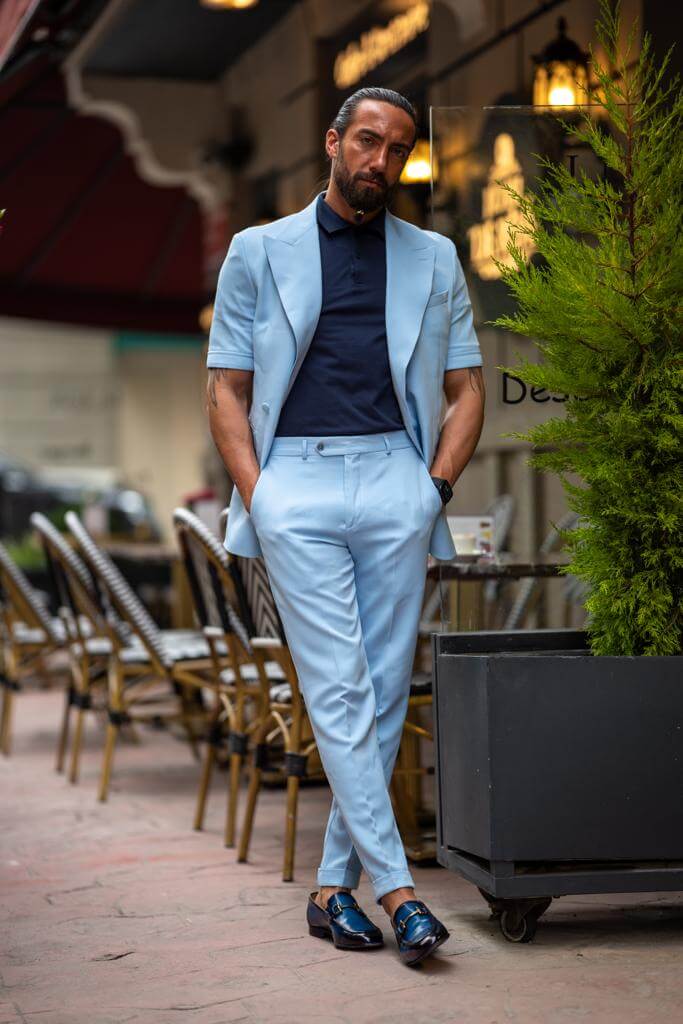 Blue Short Sleeve Summer Casual Suit - Image 3