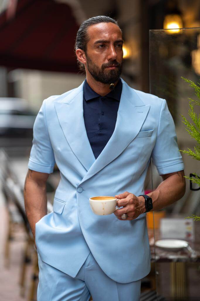 Blue Short Sleeve Summer Casual Suit - Image 4