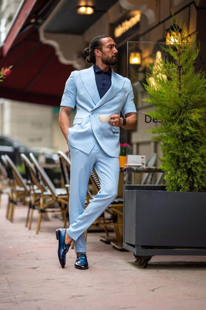 Blue Short Sleeve Summer Casual Suit - Image 5