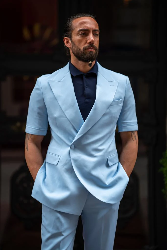 Blue Short Sleeve Summer Casual Suit - Image 6