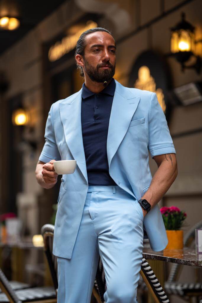 Blue Short Sleeve Summer Casual Suit - Image 7
