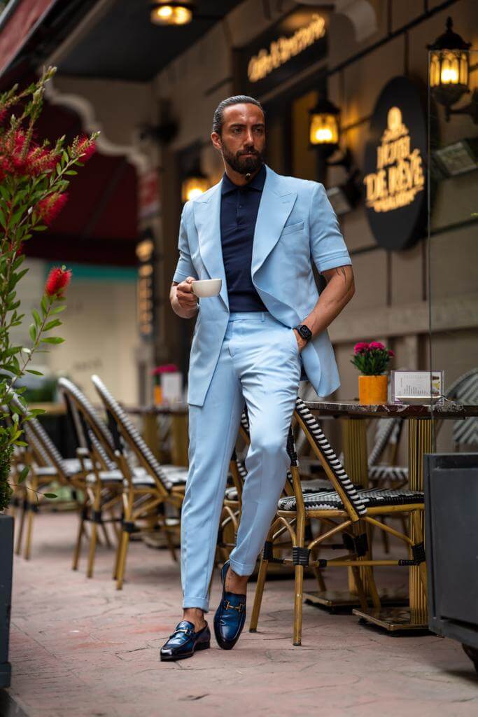 Blue Short Sleeve Summer Casual Suit - Image 8