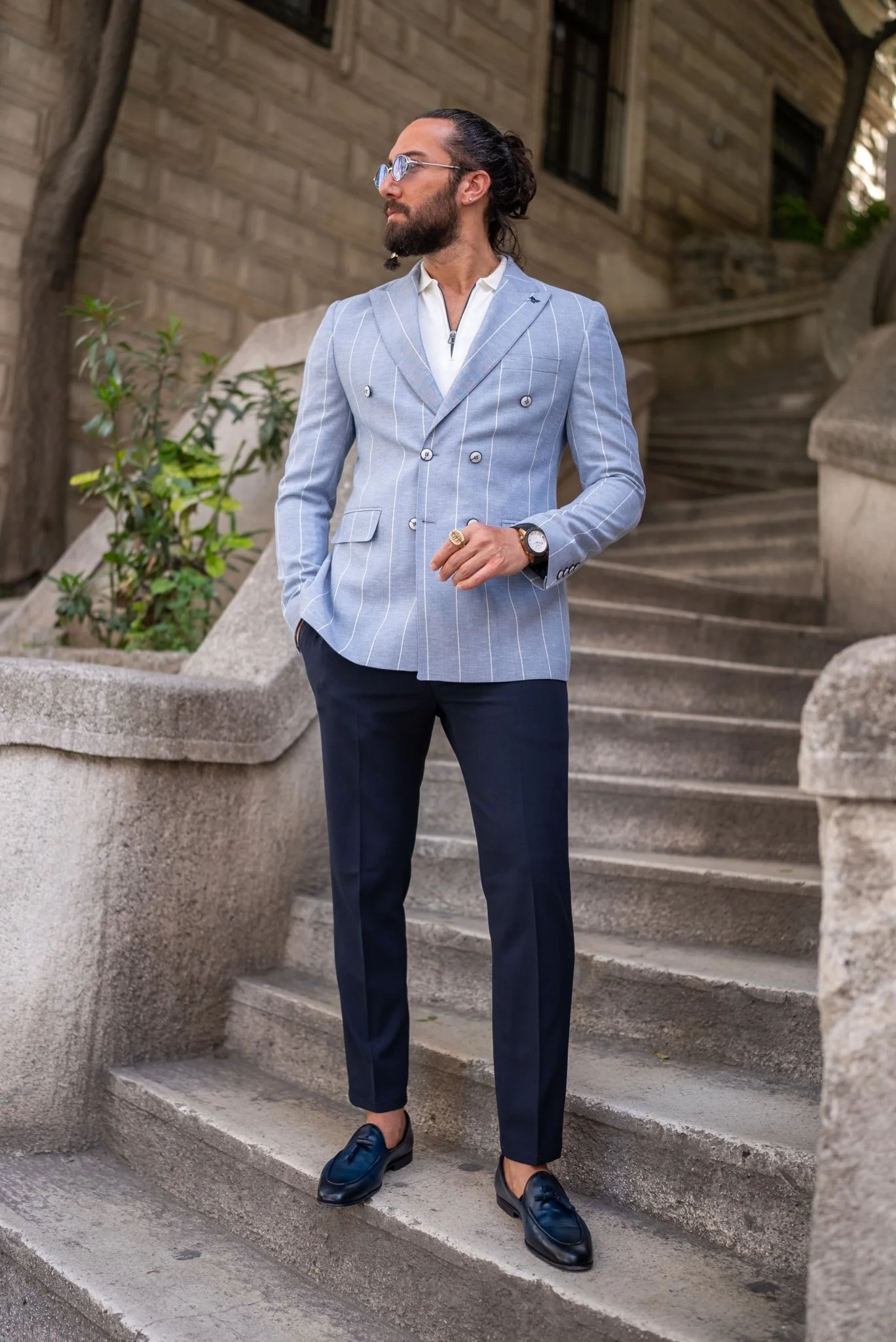 Piazza Double Breasted Blue Jacket - Image 3