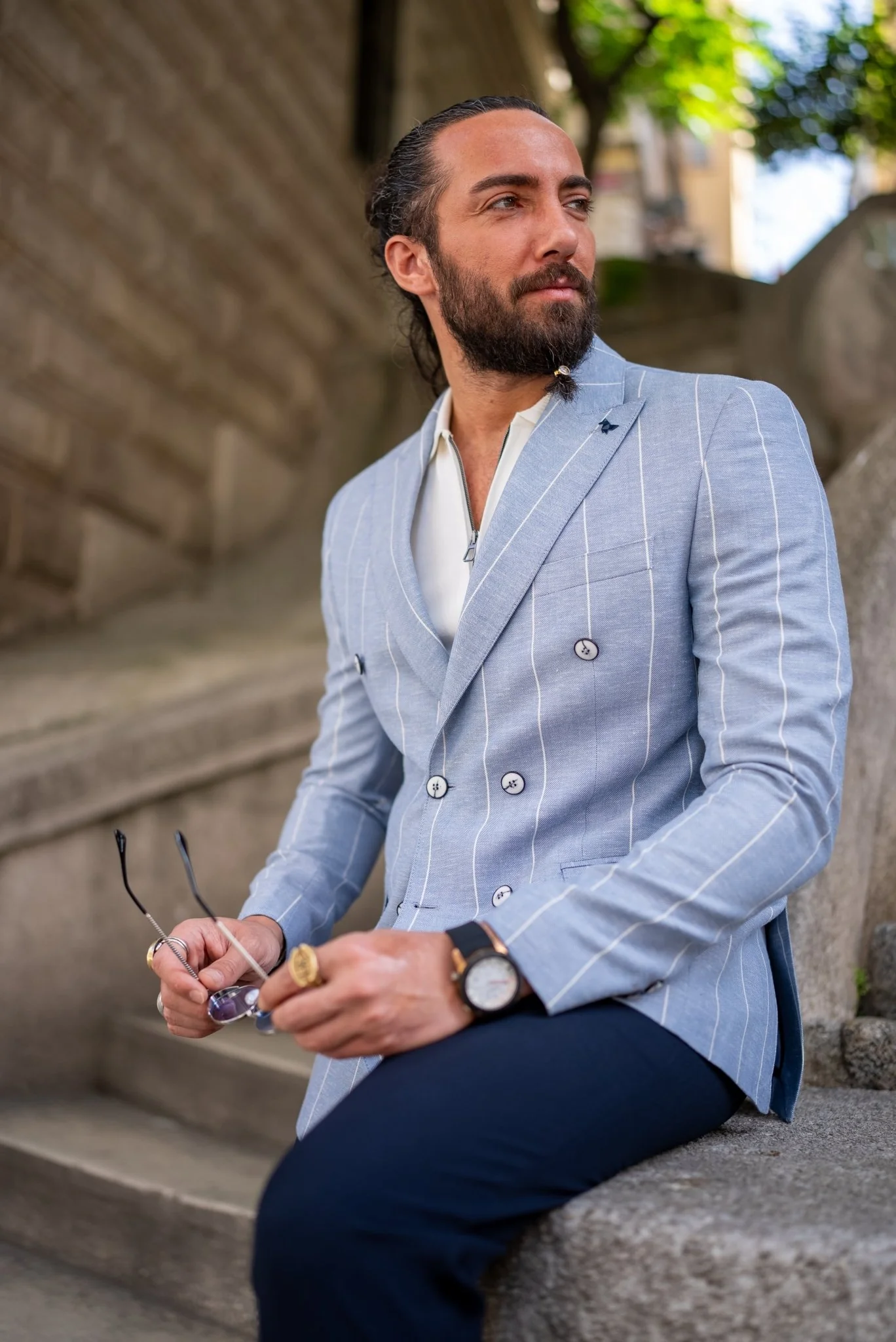 Piazza Double Breasted Blue Jacket - Image 4