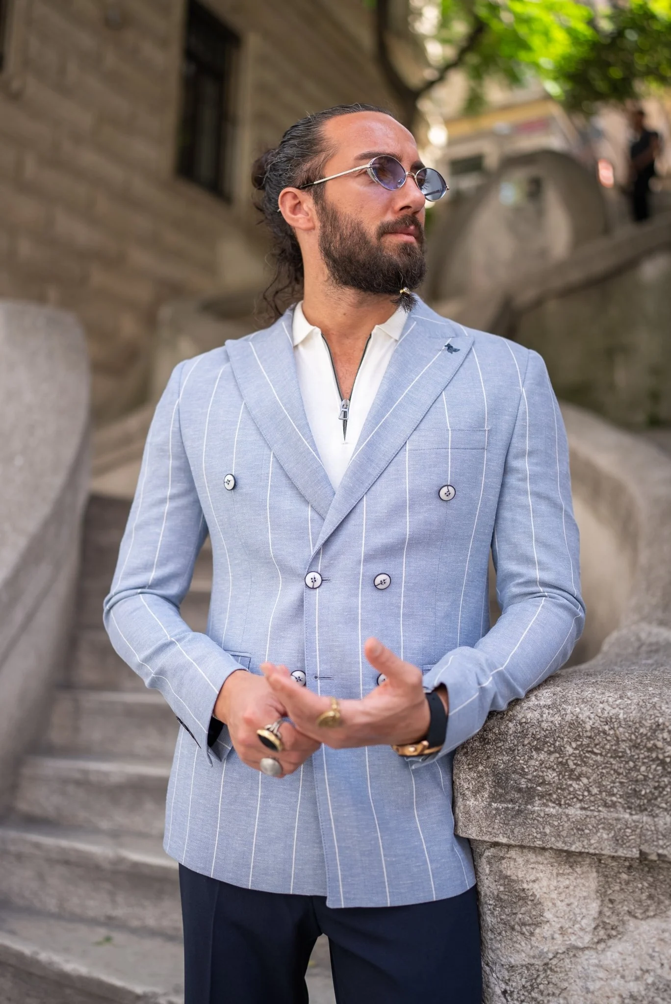 Piazza Double Breasted Blue Jacket - Image 5