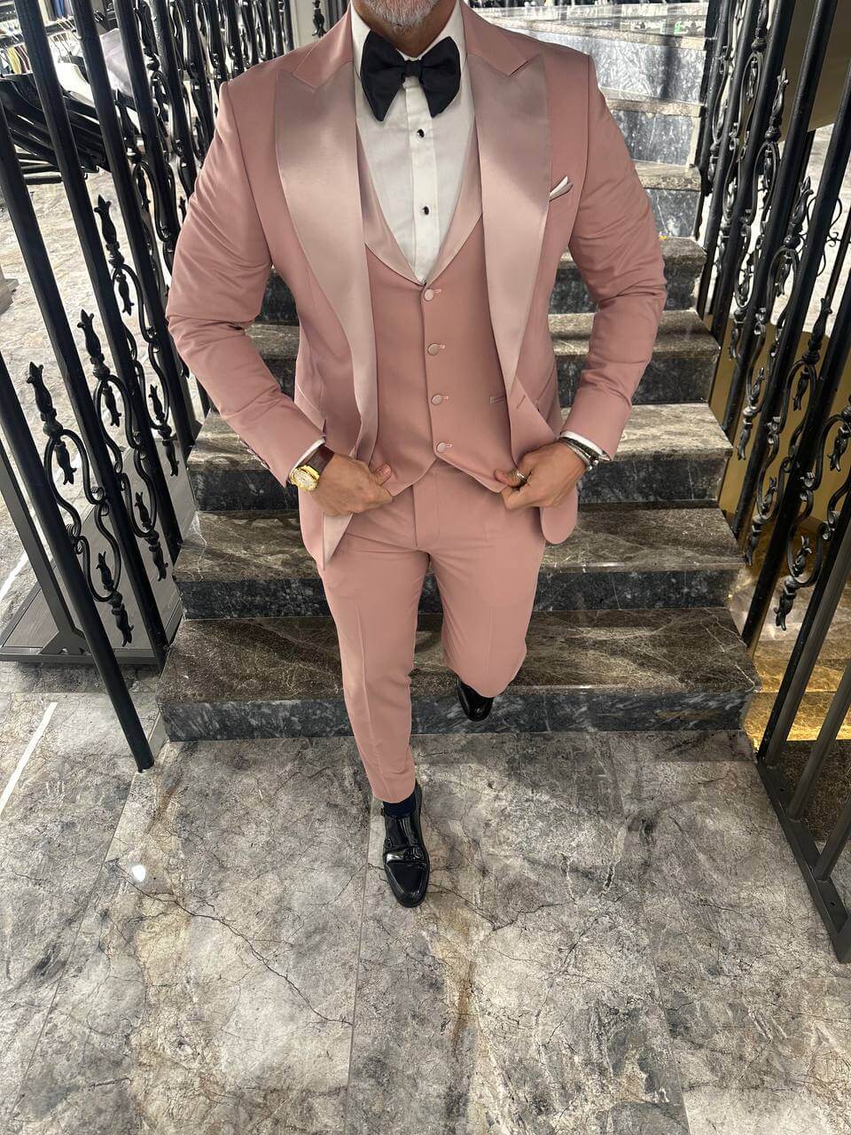 Light Pink Satin 3-Piece Tuxedo Suit for Men - Image 16