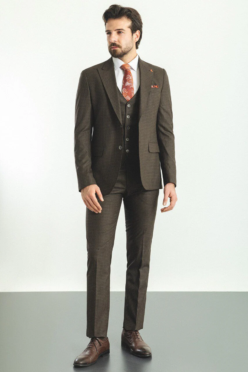 Brown Checkered 3-Piece Suit - Image 2