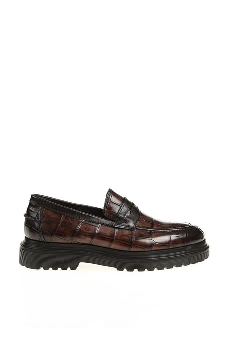 Brown Crocodile-Embossed Penny Loafers. - Image 2